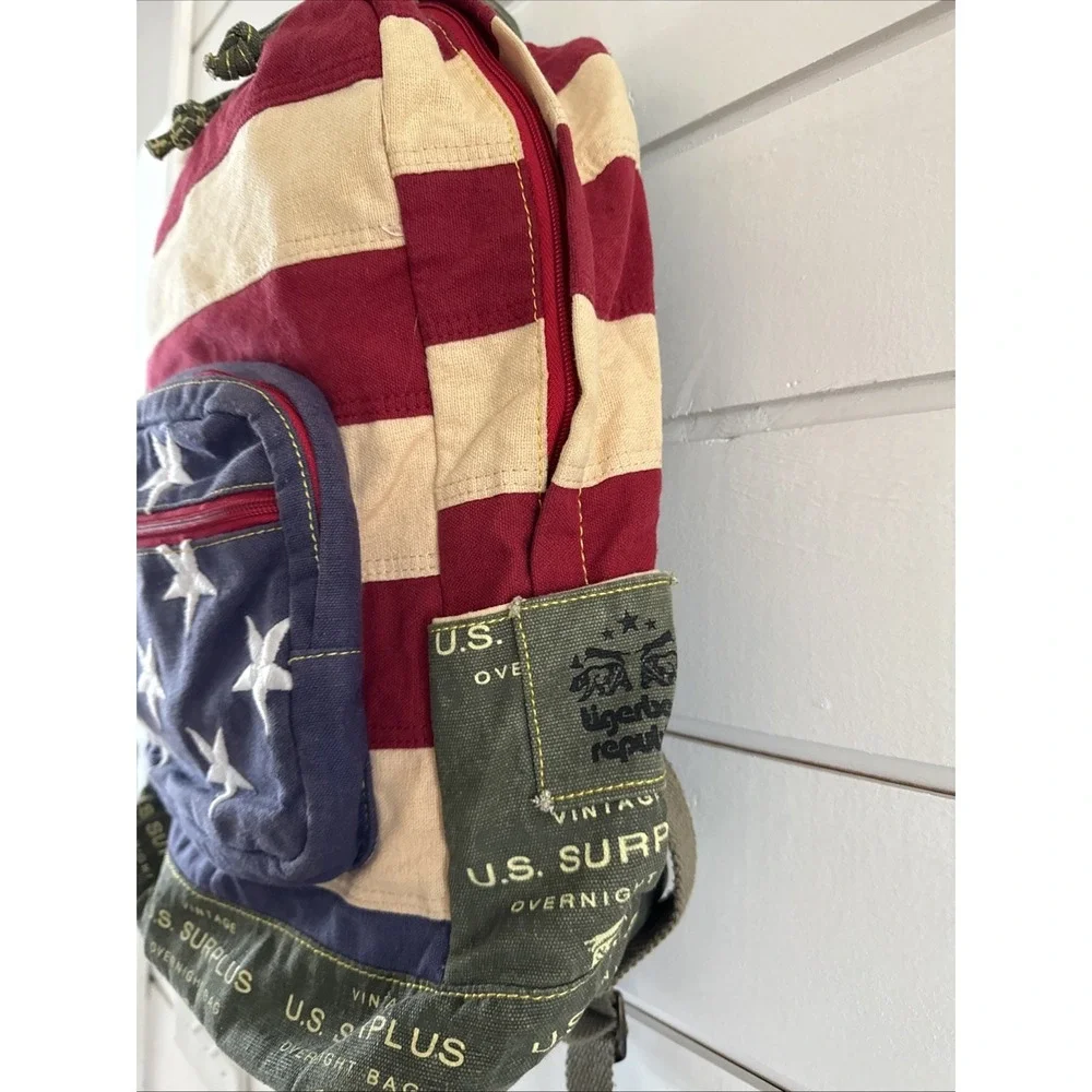 Tigerbear Republik Vintage US Surplus Heavy‎ Canvas Backpack With US Flag GW999